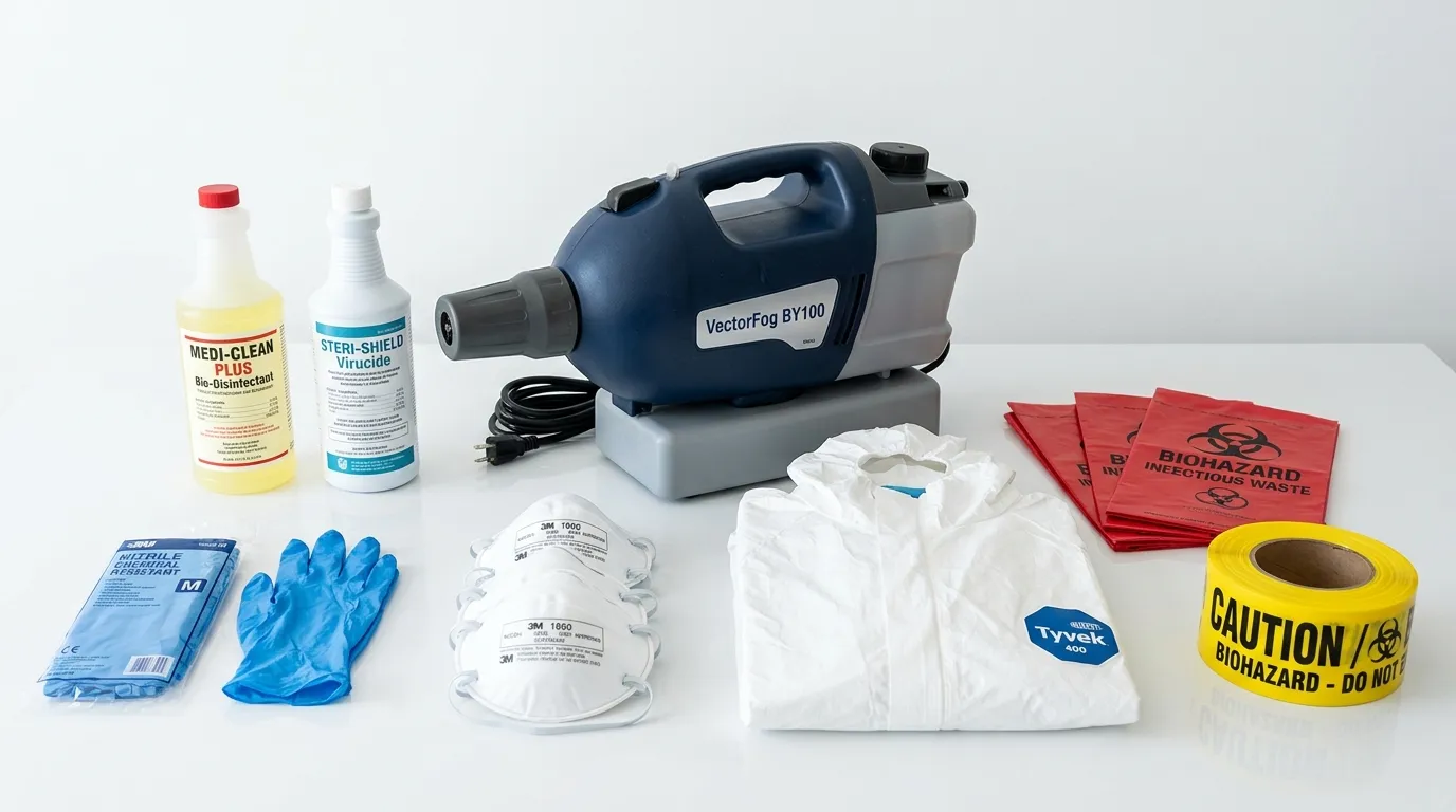 Professional biohazard remediation crew working in Allegan